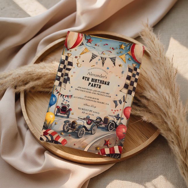 Convites Vintage Racing Boys Birthday Party (Criador carregado)