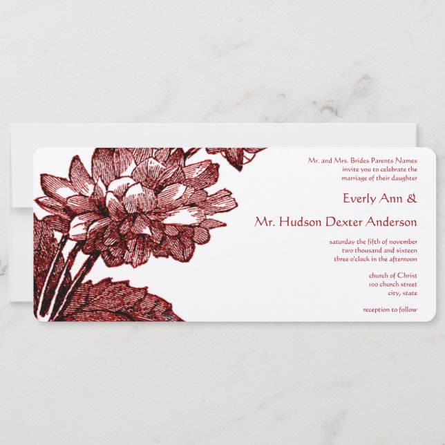 Convites Vintage Ranunculus Rosa Burgundy Casamento (Verso)