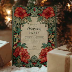 Convites Vintage Red Amaryllis Natal Botânico