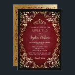Convites Vintage Red Dourada Princesa Tiara Sweet 16<br><div class="desc">Elegante Vintage Red Dourada Princesa Tiara Sweet 16 Aniversário</div>