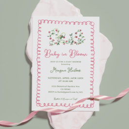 Convites Vintage Red Floral Baby In Bloom Girl Chá de frald