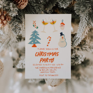 Convites Vintage Red Ilustra Festa de Natal Divertida Trend