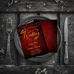 Convites Vintage Red Paraminho Budget, Calliografia Dourada