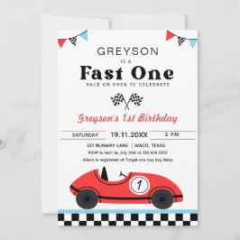 Convites Vintage Red Race Car Primeiro Aniversário Rápido U