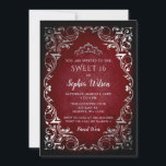 Convites Vintage Red Silver Princess Tiara Sweet 16<br><div class="desc">Vintage Red Silver Princesa Tiara Sweet 16 Convite de Aniversário</div>