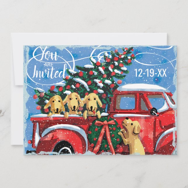 Convites Vintage Red Truck com Cachorros (Frente)