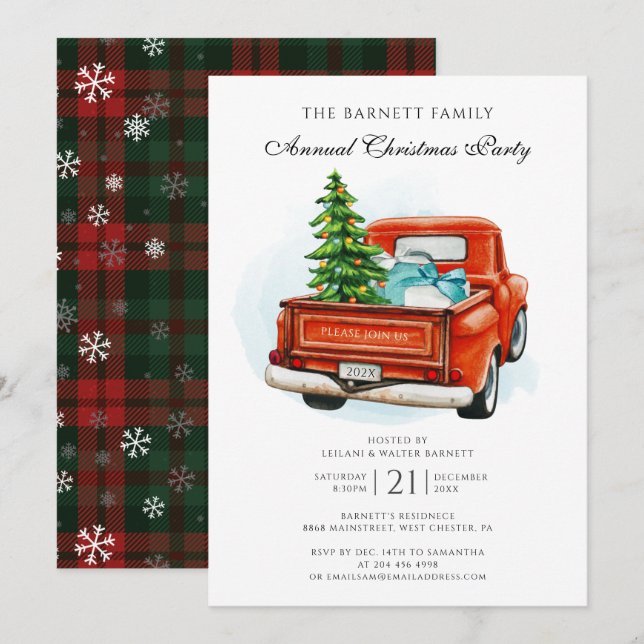 Convites Vintage Red Truck Festa de Natal (Frente/Verso)