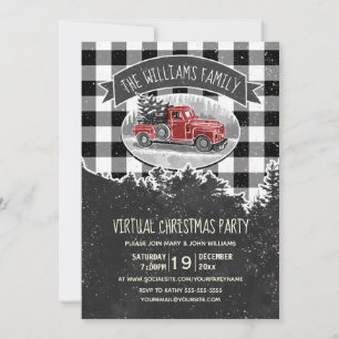 Convites Vintage Red Truck Xadrez do Partido Virtual de Nat