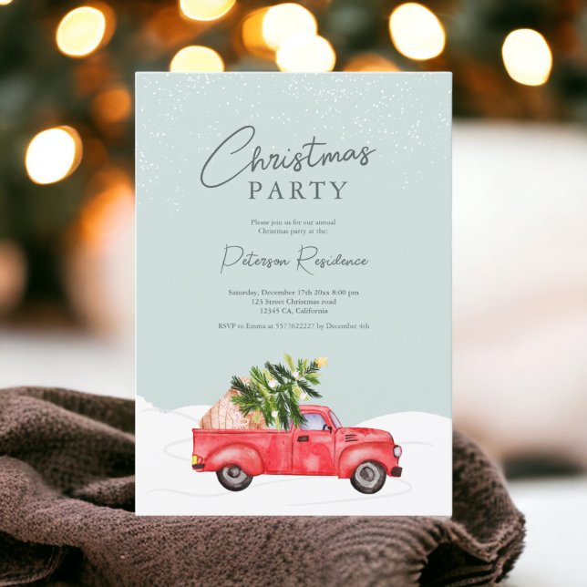 Convites Vintage Red Vintage gelo azul neve Natal (Vintage red truck ice blue snow Christmas Invitation)
