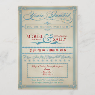Convites Vintage Red White e Blue Wedding Apenas Noite