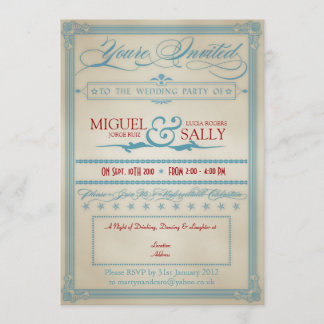 Convites Vintage Red White e Blue Wedding Apenas Noite