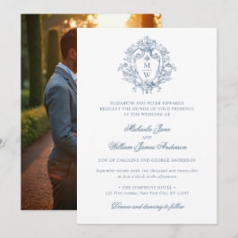 Convites Vintage Regency Monograma Crest Foto Casamento