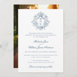 Convites Vintage Regency Monograma Crest Foto Casamento