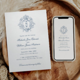 Convites Vintage Regency Monogramas Crest Não Fotografia Ca