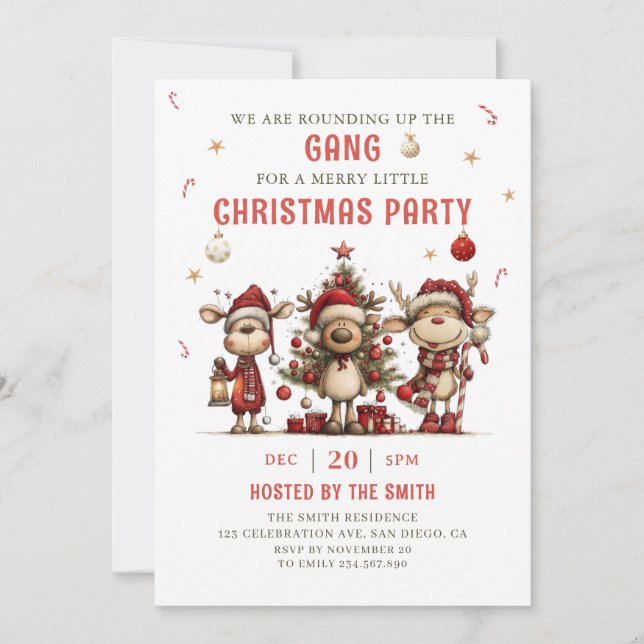 Convites Vintage Reindeer Christmas Party Invitation (Frente)
