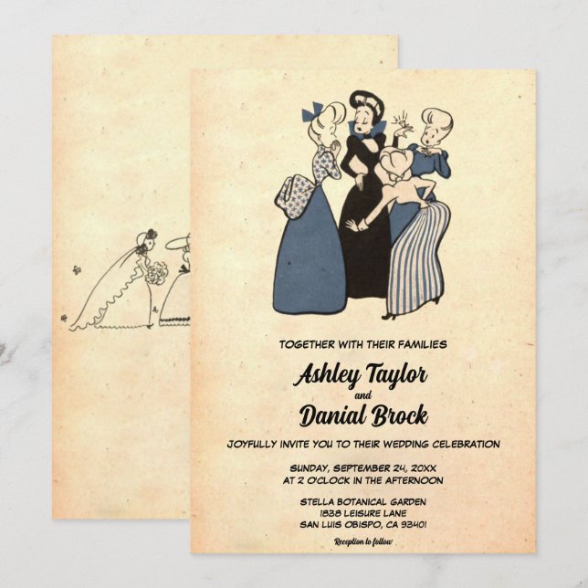 Convites Vintage Retro Antiga Proposta Engraçada Casamento  (Frente/Verso)
