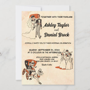 Convites Vintage retro antigo casamento rústico com 50