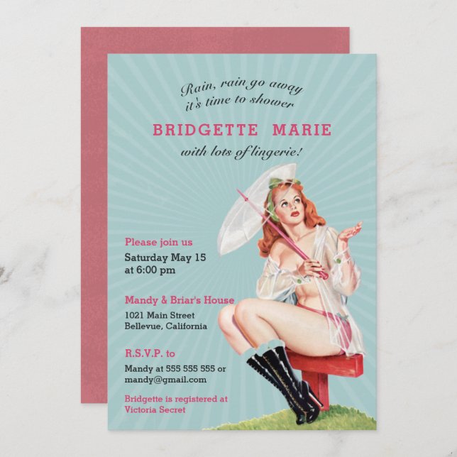 Convites Vintage Retro Bachelorette Party - Lingerie (Frente/Verso)