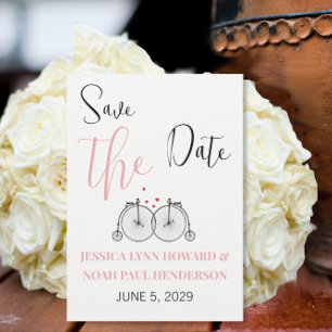 Convites Vintage Retro Bicycle Love Pink Red Save Date (Bic