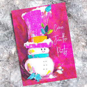 Convites Vintage retro boneco de neve rosa Natal novo