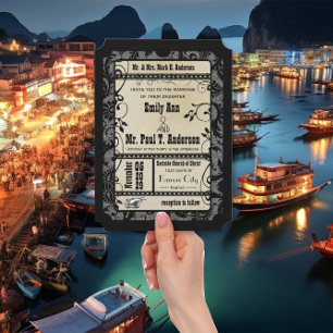 Convites Vintage Retro Broadway Rustic Movie Wedet