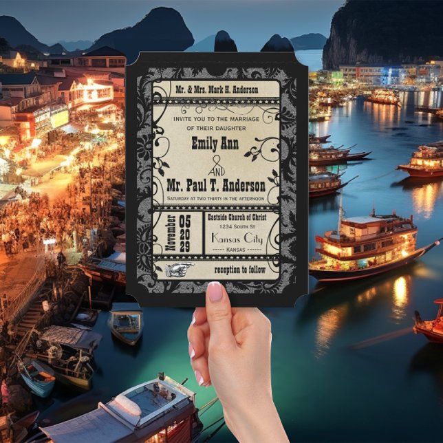 Convites Vintage Retro Broadway Rustic Movie Wedet (Criador carregado)