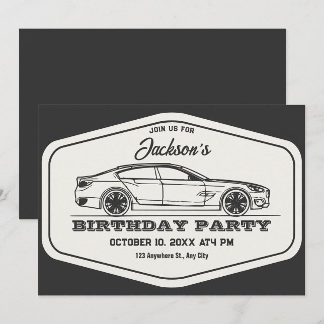 Convites Vintage retro car aniversário (Frente/Verso)