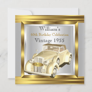 Convites Vintage Retro Car Gatsby Deco Dourado Cream Silver