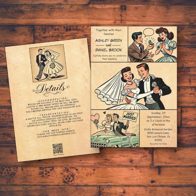 Convites Vintage Retro Casal Casamento Romântico de BD (Criador carregado)
