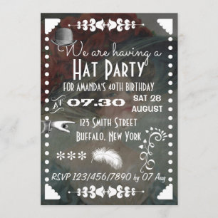 Convites Vintage Retro Chalkboard Hat Party