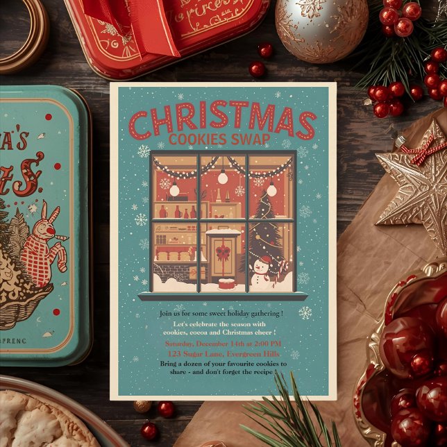 Convites Vintage Retro Christmas Cookie Swap (Criador carregado)