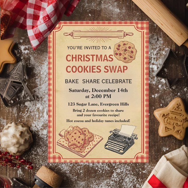 Convites Vintage Retro Christmas Cookie Swap  (Criador carregado)