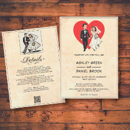 Convites Vintage Retro Clássico Casamento em Quadrinhos do