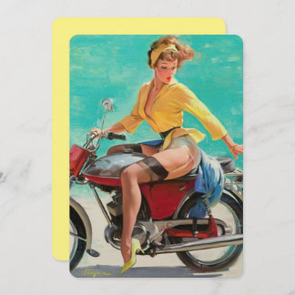 Convites Vintage Retro Elvgren Motorcycle Biker Pin-UP Girl