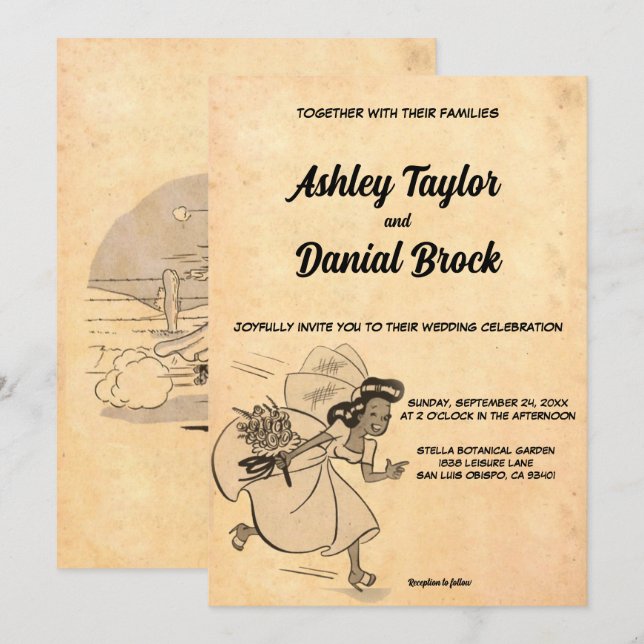 Convites Vintage Retro Funny Bride 50 Antigo Casamento (Frente/Verso)