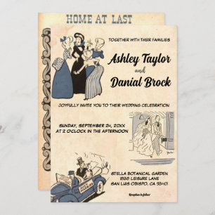 Convites Vintage Retro Old Bride Groom Na moda Chic Wedding