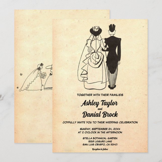 Convites Vintage Retro Old Casal 50 Casamento Russo (Frente/Verso)