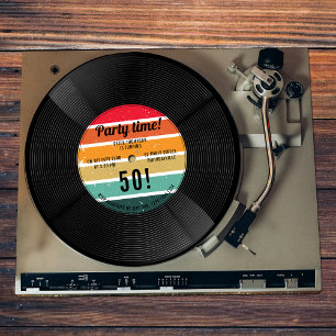Convites Vintage Retro Rainbow Vinyl Record Music Aniversár