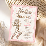 Convites Vintage Retro Rosa Yeehaw aniversário de 40 anos<br><div class="desc">Vintage Retro Pink Yeehaw Cowgirl aniversário de 40 anos Convite para aniversário de 40 anos Rosa e Marrom ou convite temático da Vintage Retro Pink com imagem de vaquinha de linha, texto em estilo de corda, estrelas e borda recortada. Este convite de aniversário de 40 cowgirl é ideal para um...</div>