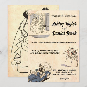 Convites Vintage Retro Rustic Old Na moda Modern Wedn