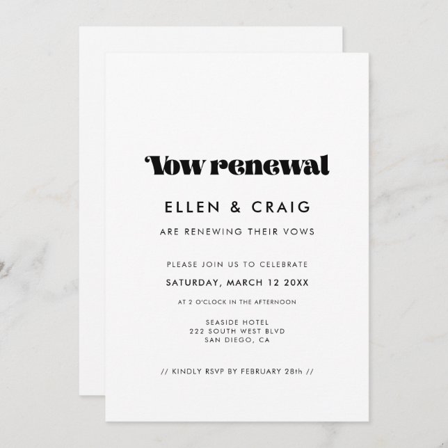 Convites Vintage retro script Wedding Vow renovação (Frente/Verso)