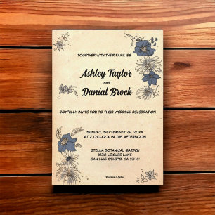 Convites Vintage Retro Velho Casamento Floral Botânico Russ