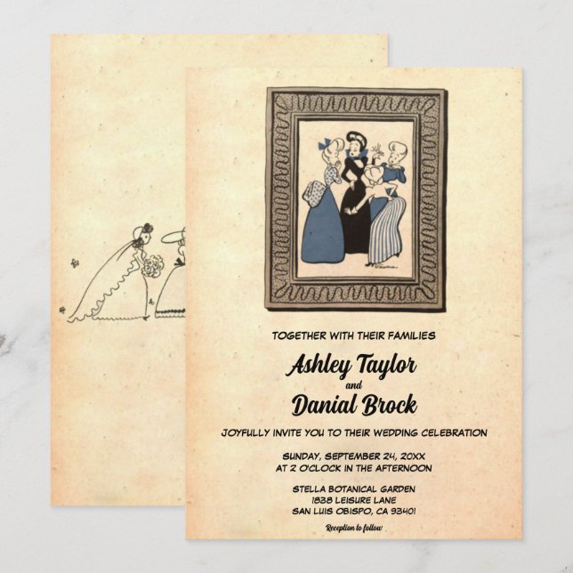 Convites Vintage Retro Velho Cômico Engraçado Casamento Rus (Frente/Verso)