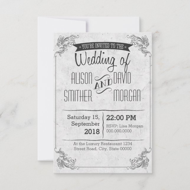 Convites Vintage retro wedding invitation (Frente)