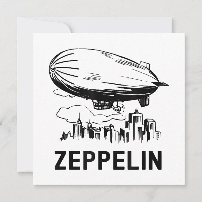 Convites Vintage Retro Zeppelin - Desenho de nave dirigível (Frente)