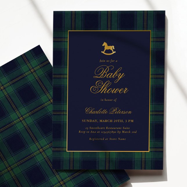 Convites Vintage Rocking Horse Plaid Baby Shower (Criador carregado)