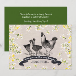 Convites Vintage Rooster & Hens Páscoa Brunch
