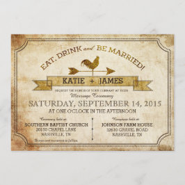 Convites Vintage Rooster Rustic Country Weditation