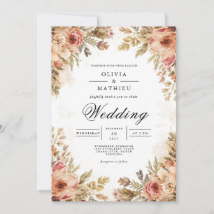 Convites Vintage Rosa Botanical Wedding