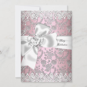 Convites Vintage Rosa Branco Renda Damask Floral 3